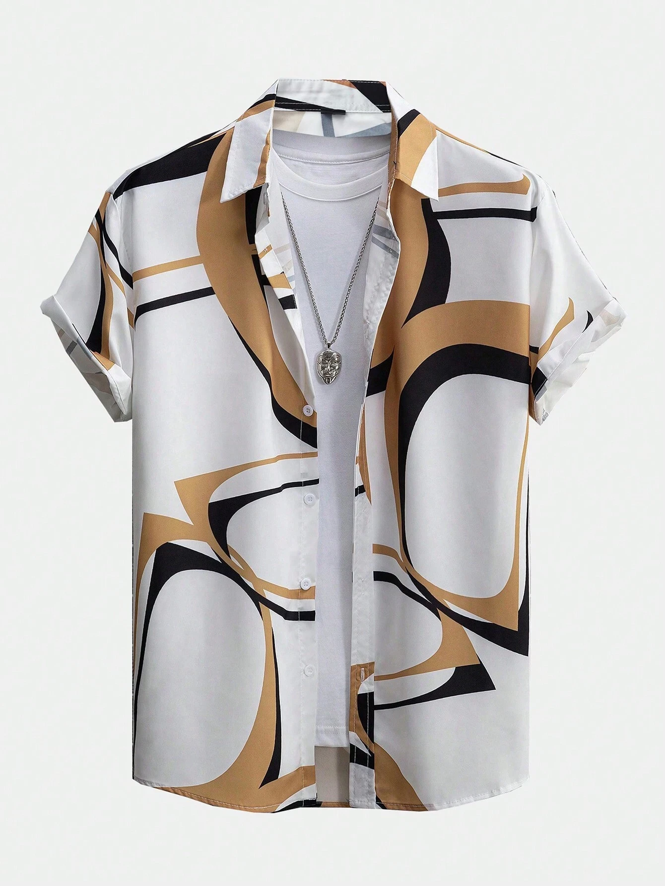 Hawaiian Style Fresh Coconut Tree Graphic Printmen's Short-Sleeved Fashion Shirt Men's Summer Outdoor Vacation Button-Down Shirt