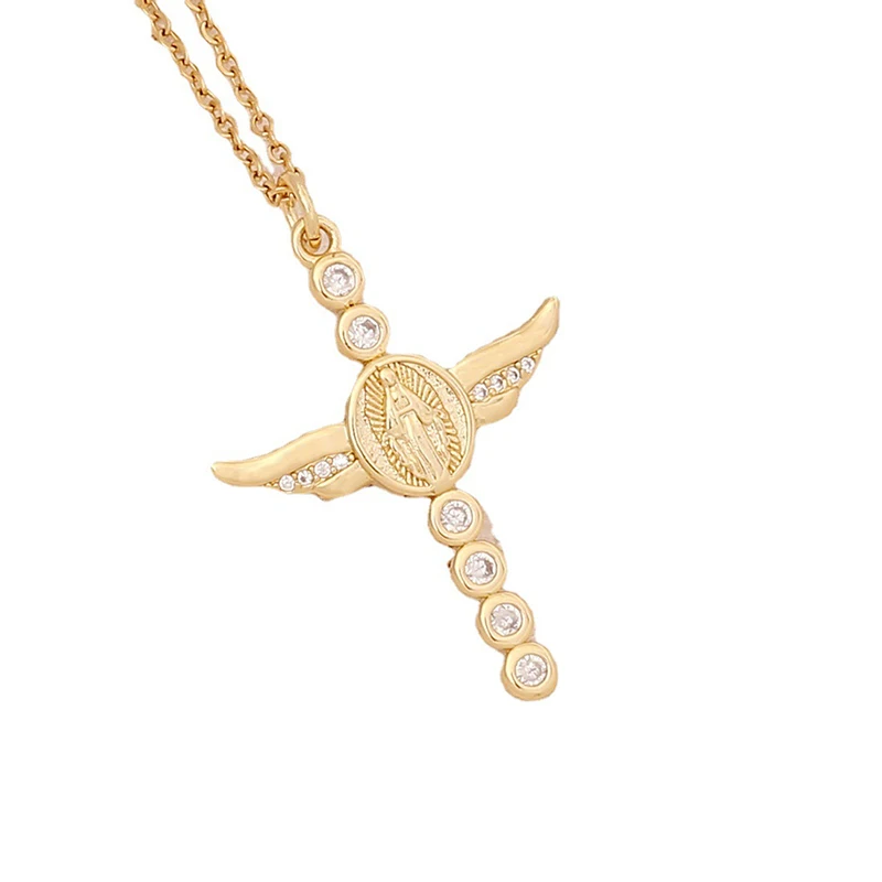 Delicate Luxurious Gold Color Cross Zircon Pendant Necklace For Women 2022 New Fashion Jewelry Gift 18K Gold Plated Copper Alloy