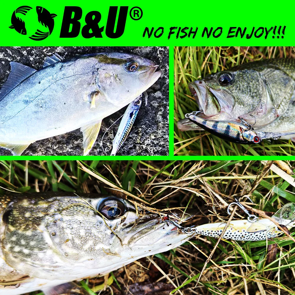 B&U Sinking Minnow Angelköder, 3D-lebensechter Weitwurf-Hartköder mit Dreifachhaken für Süßwasser- und Salzwasser-Barsch, Forelle, Hecht – Detail 8