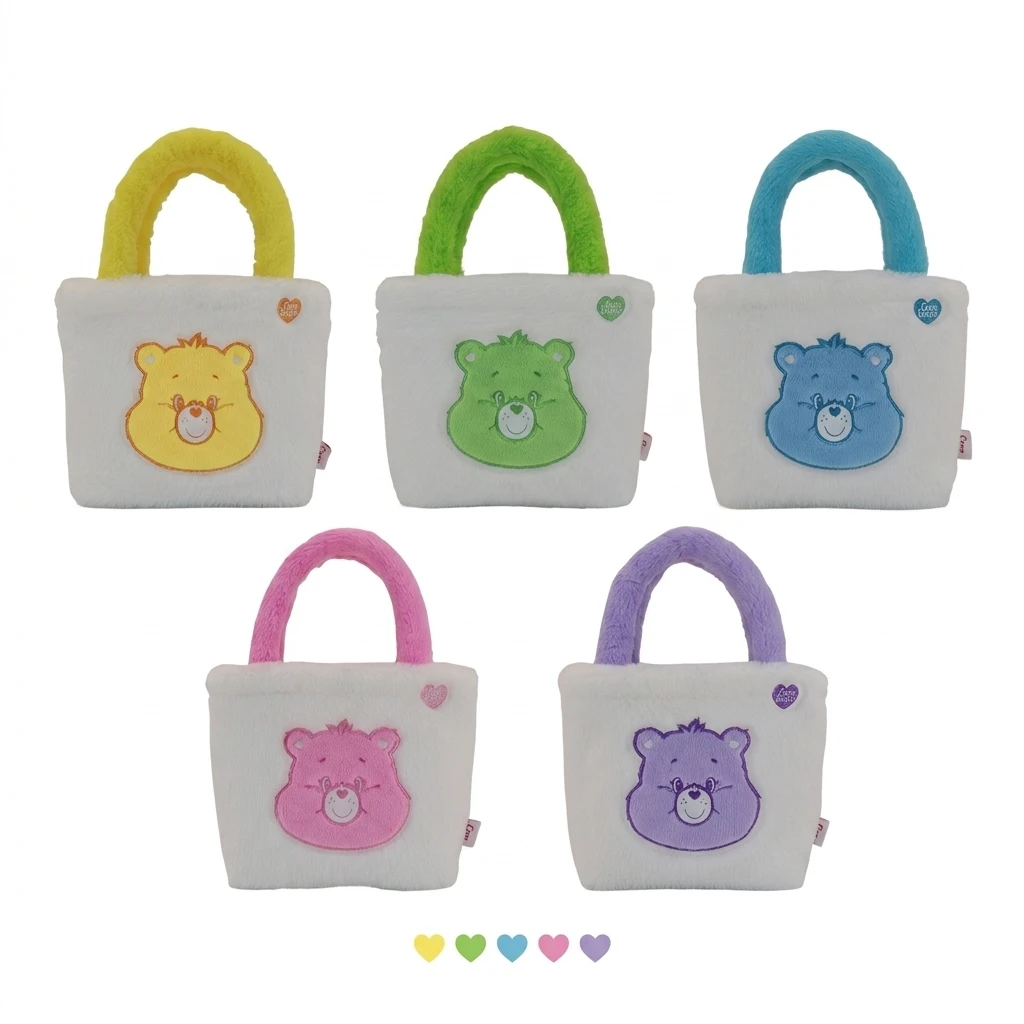 Care Bears 25cm Plush Handbag Large Capacity Makeup Storage Tote Coin Purse Cartoon Bag Birthday Gift for Girls Daily Use Travel