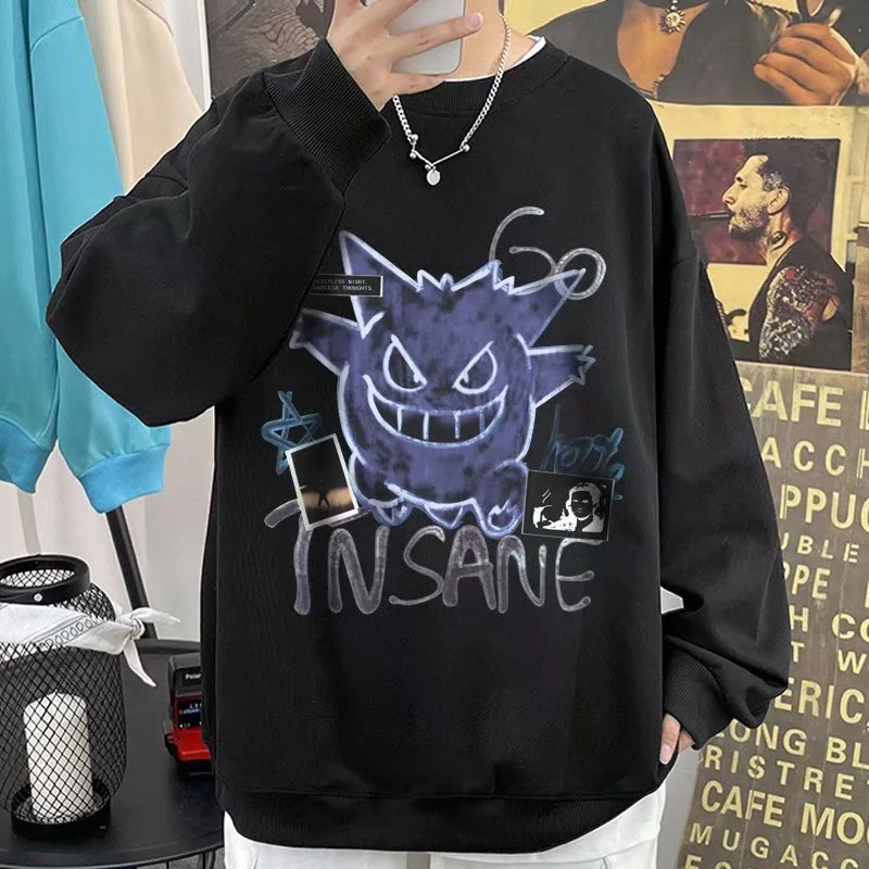 الرجال بلوزات طويلة الأكمام موضة الكرتون الشيطان الصغير طباعة البلوز المعتاد فضفاض طاقم الرقبة سترة الخريف حجم M-8XL #3