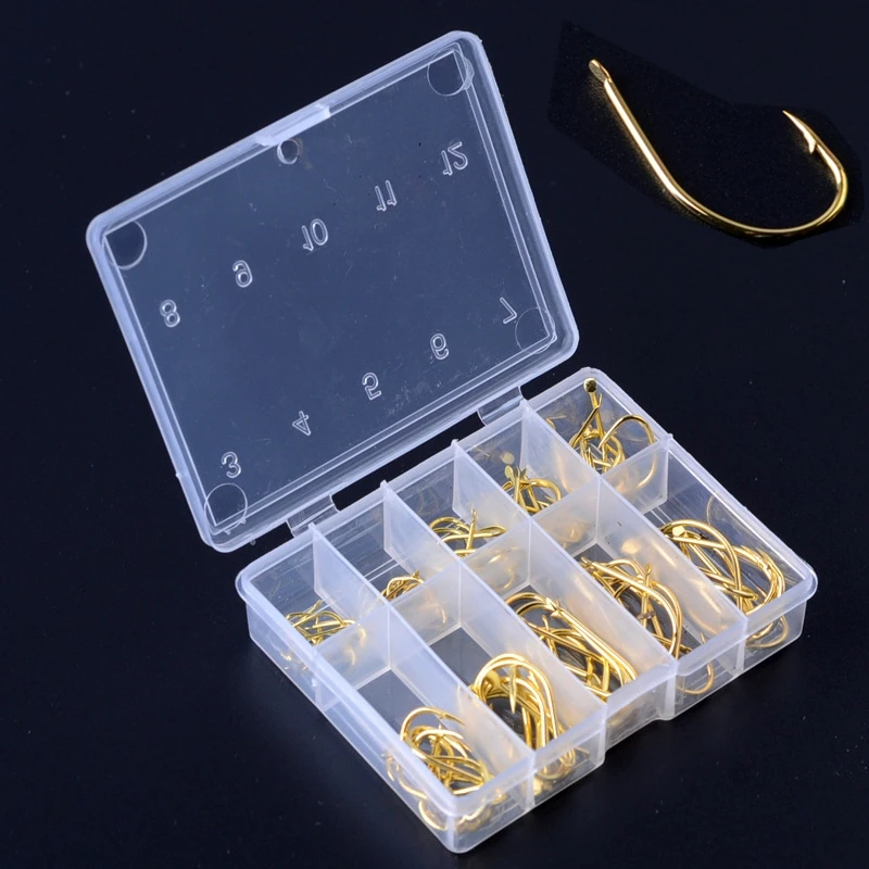 100Pcs High Carbon Steel Fishing Hook Set 3-12# Fishhooks Serviceable Jig Head No Hole Carp Fishing Tackle Box