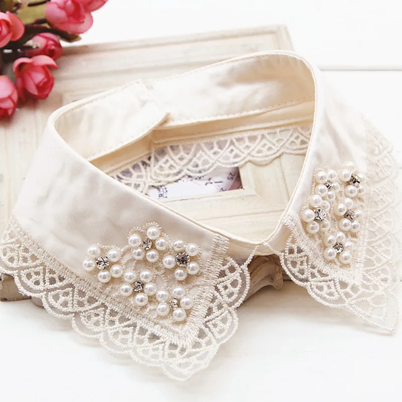 South Korea Sweet Retro Lace Flower Collar Pearl Flash Diamond Fake Collar Fashionable Collar Detachable Fake Collar