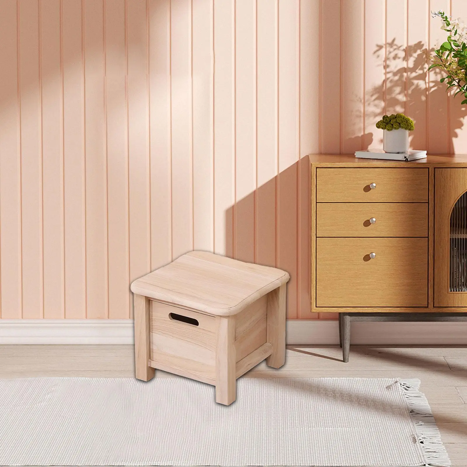 Wooden Storage Stool with Rounded Edges Decorative Space Saving with Drawer Household Small Stool for Doorway Bedroom Hallway