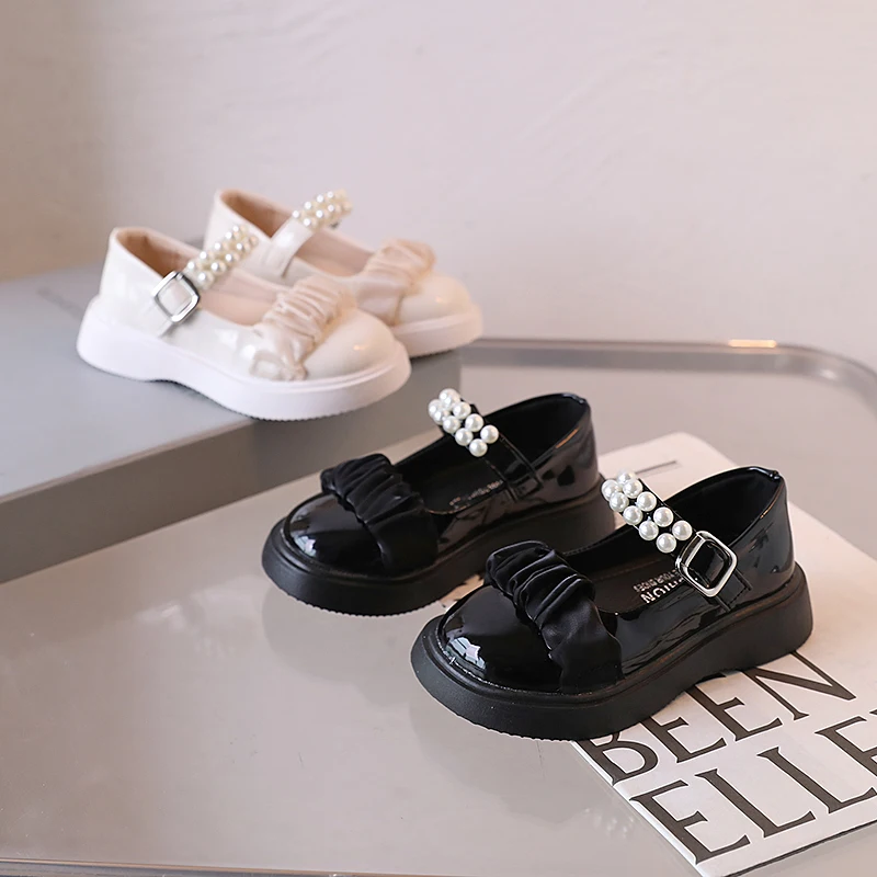 Autumn Girl's Princess Shoes Pearl Glossy Trendy Kid's Flat Shoe Solid Colors Anti-slip Soft Sole Daily All-match Children Shoes