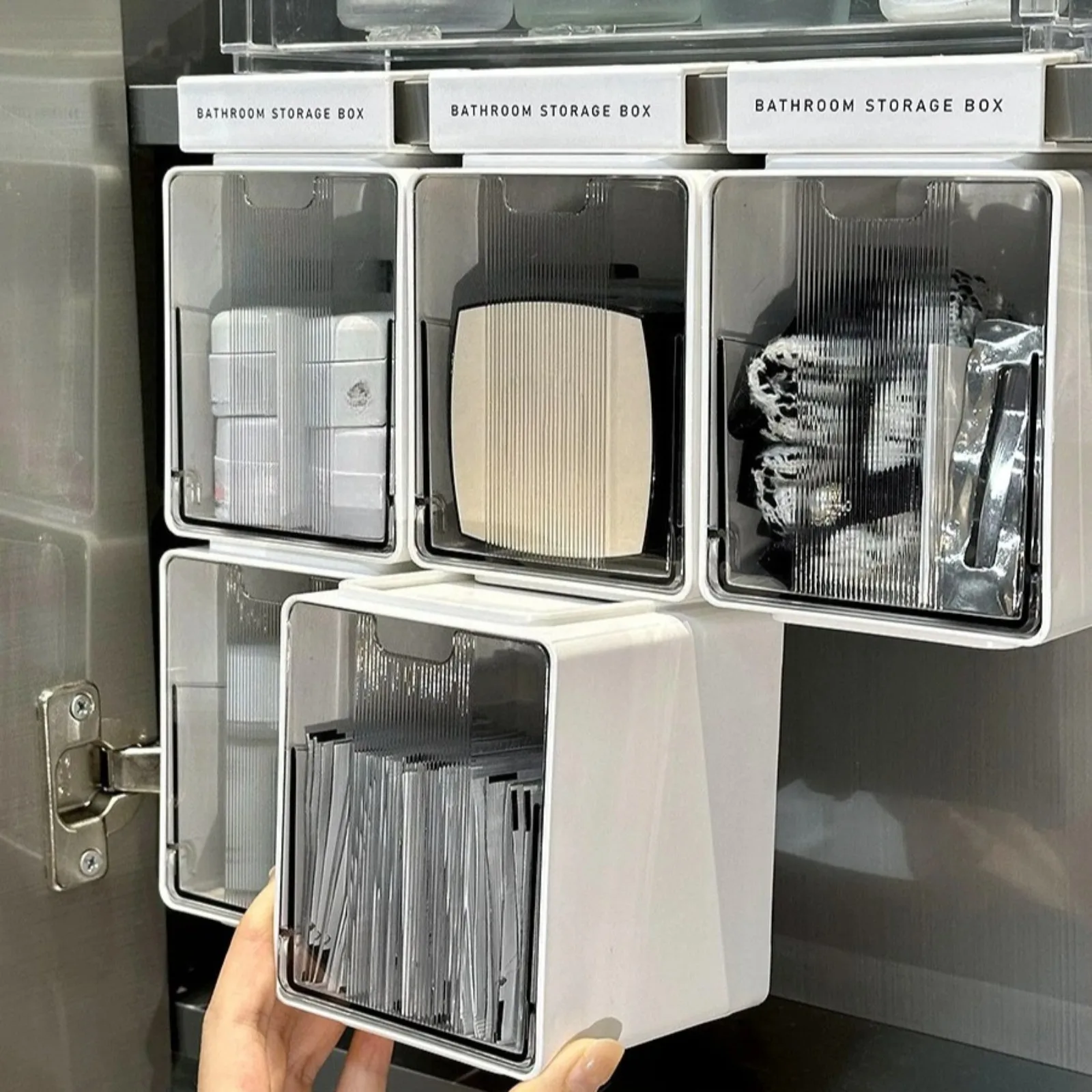 

Clear Bathroom Storage Box Makeup Organizer Drawer Pull Out Container Vanity Case Under Sink Cabinet Cosmetic Holder Desktop Use