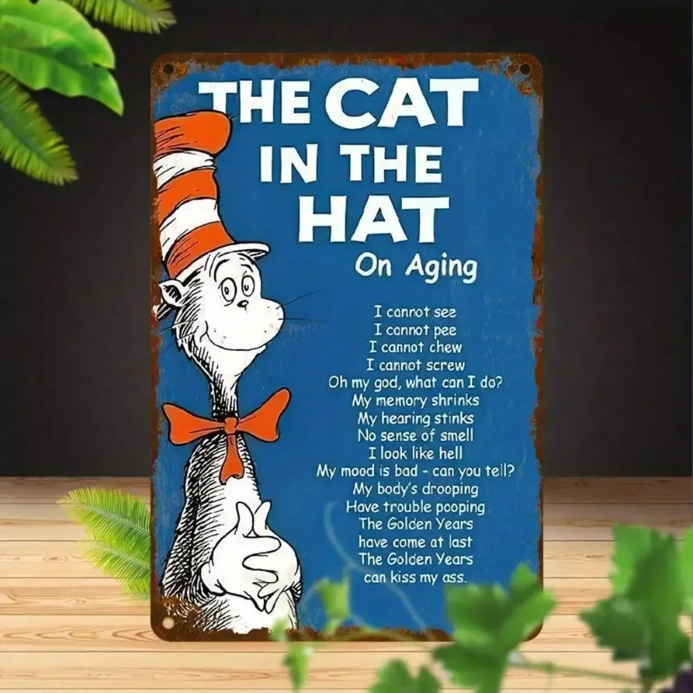 CIFBUY Vintage The Cat in the Hat Metal Tin Sign, Dr Seuss Character Wall Art Plaque for Home Bar Wall Decor