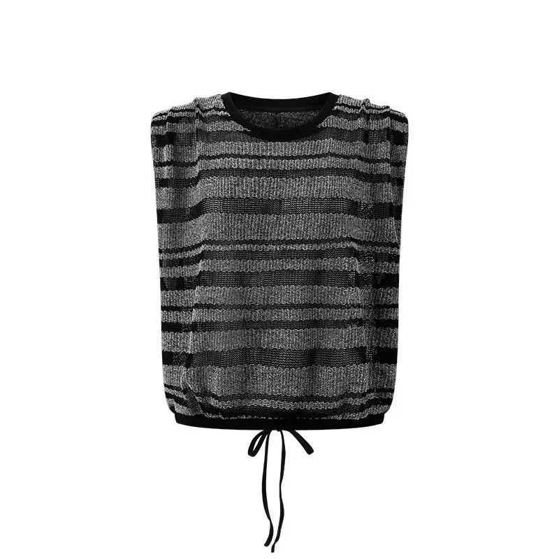 

Женский вязаный жилет без рукавов в полоску, осенний новый стиль, повседневный свободный универсальный топ в европейском и американском стиле