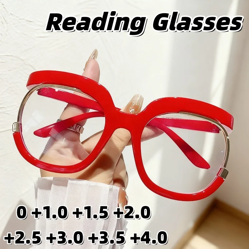 

Stylish Oversized Anti-blue Light Presbyopia Eyewear High-definition Personalized Trendy Round Frame Reading Glasses for Women