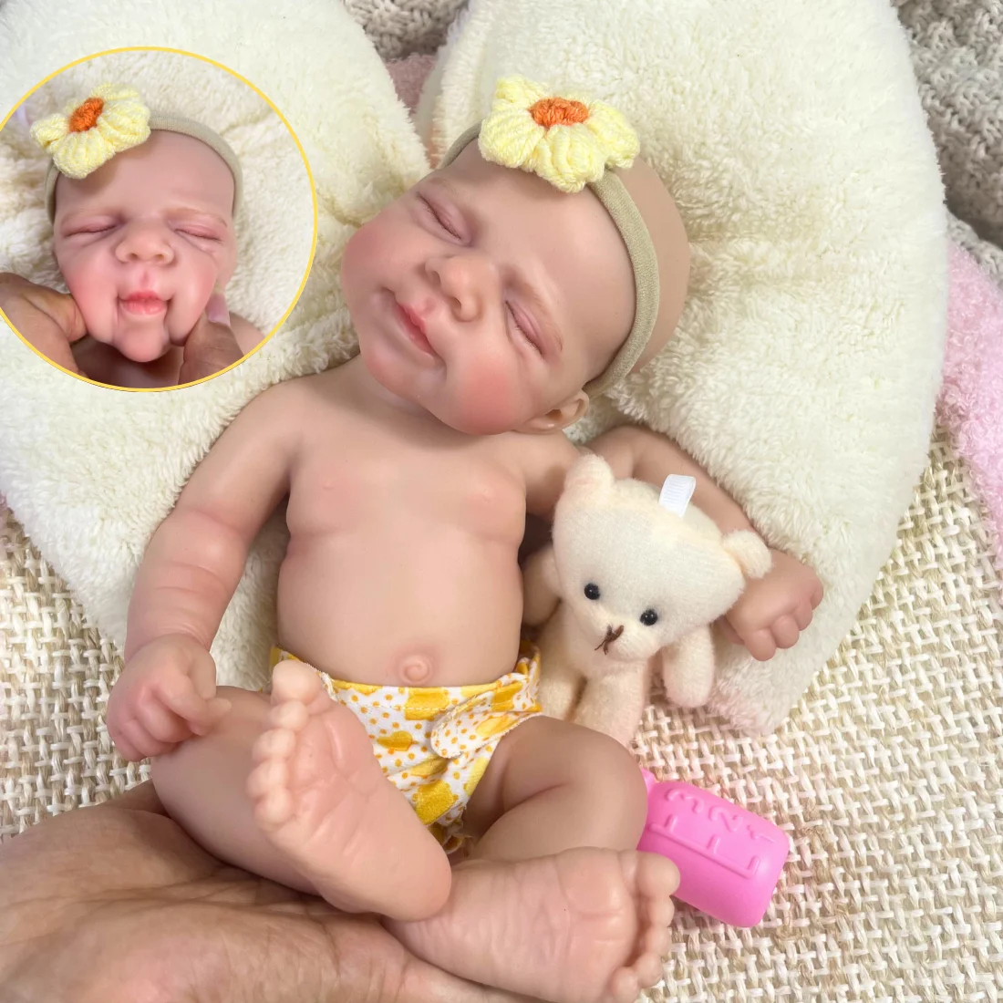 미니 13인치 전신 실리콘 리본 베이비돌 파스칼 여자아이 실물 같은 풀솔리드 실리콘 세척 가능 인형 장난감 생일 선물