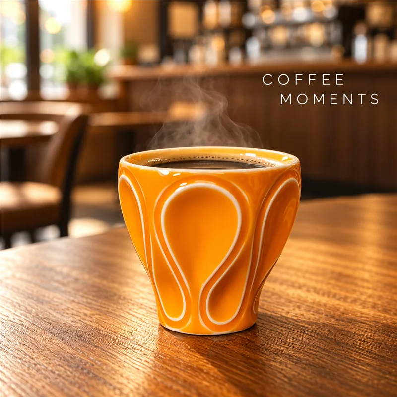 BIGE Sculpted Ceramic Coffee Cup Handleless Glossy Relief Mug in 5 Colors for Coffee and Afternoon Tea