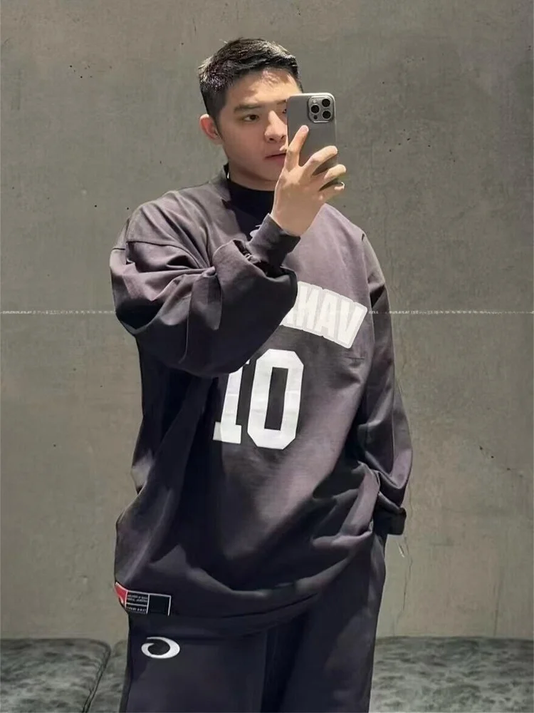 

Футболка с длинным рукавом VANA ILUSION Baskeall Series с вышивкой букв, хлопковая, для пар, молодежная, модная, Ciwalk