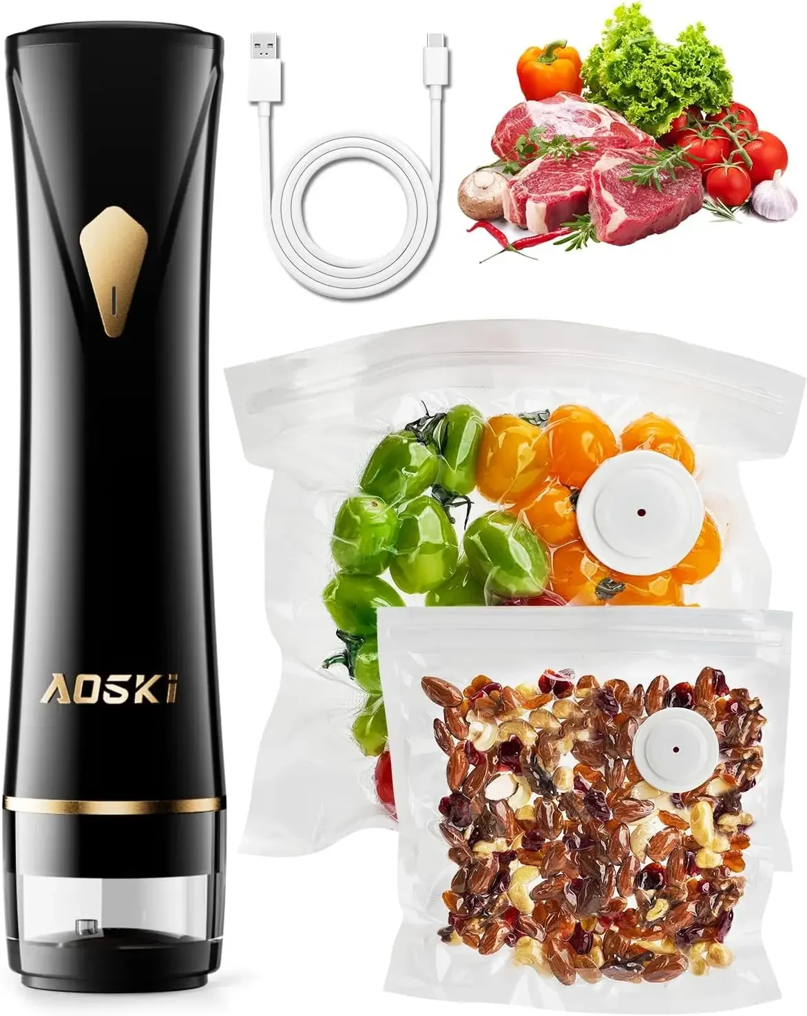 

Компактный ручной вакуумный упаковщик со съемным резервуаром для воды, 10 пакетов для вакуумной упаковки продуктов, для использования на кухне, в холодильнике, в путешествиях, длительное хранение