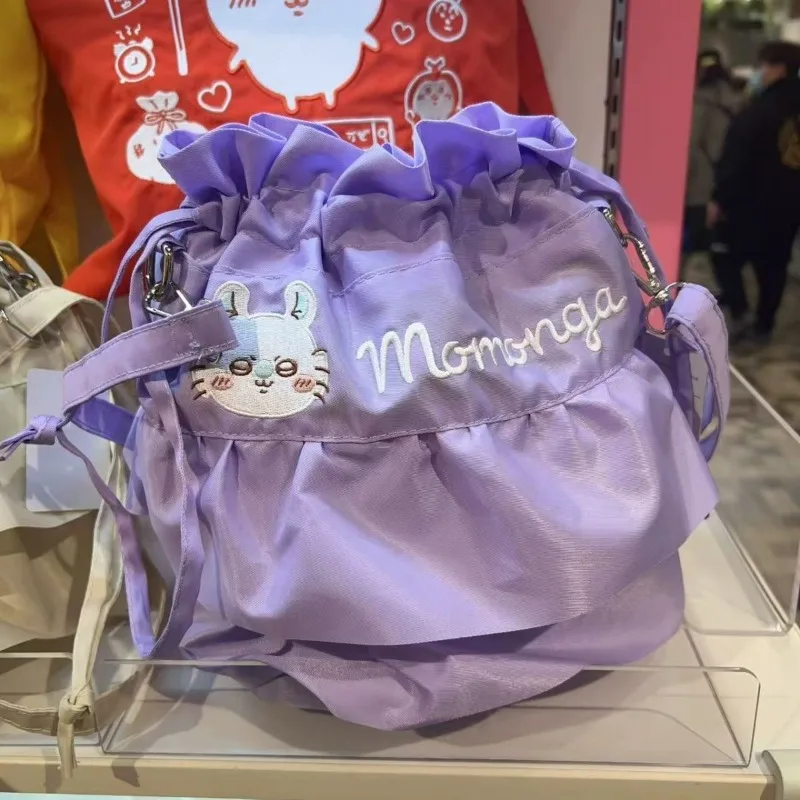 

In Stock Cute Chiikawa Ruffled Crossbody Bag with Drawstring Featuring Hachiware Usagi Momonga Kawaii Anime Cartoon Shoulder Bag