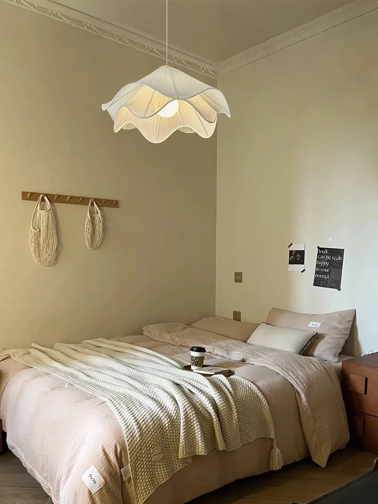 Nordic Simple Cloth Chandelier Living Room Bedroom Lamp French Decoration Home Lustre Design Lighting Pendant Light LED Fixtures