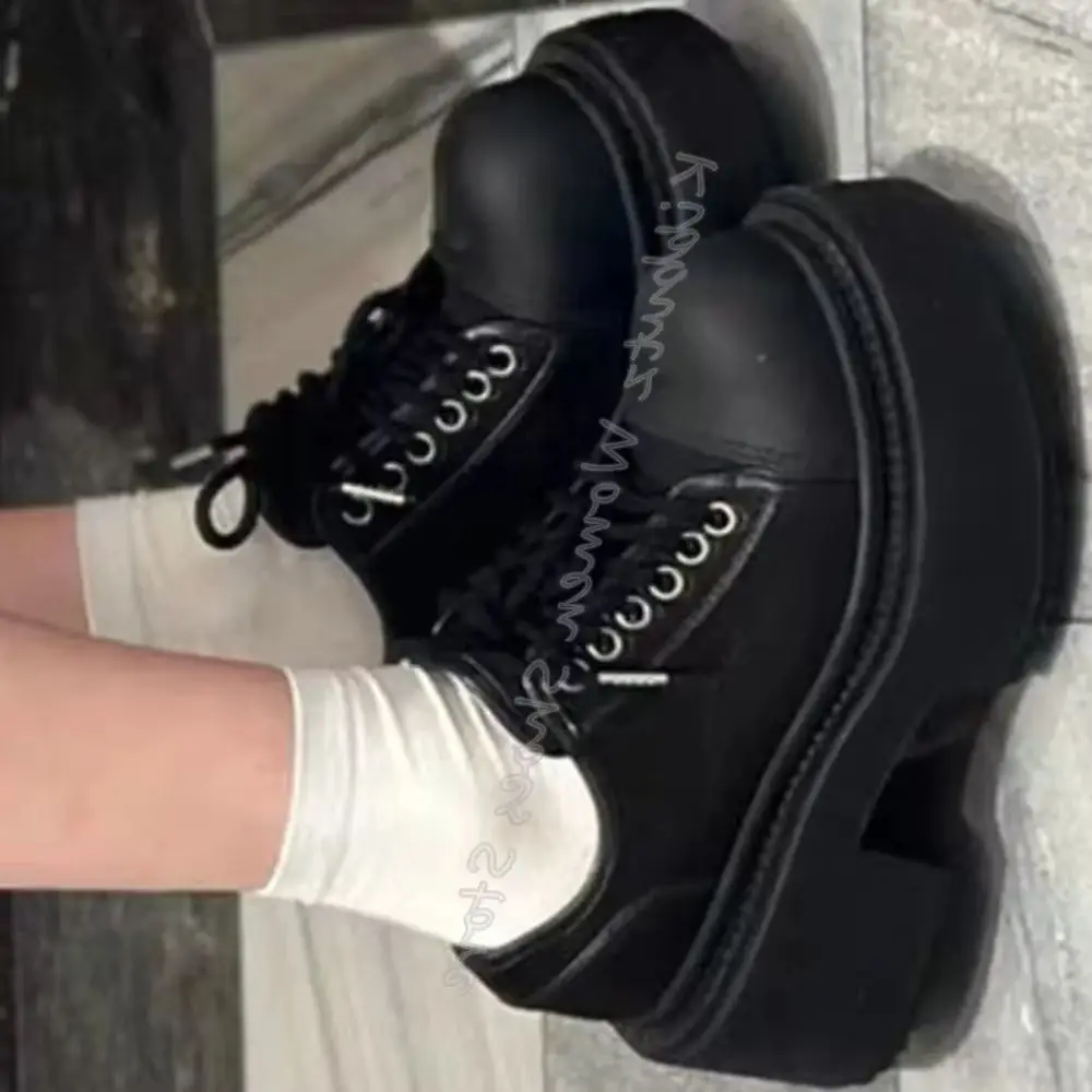 

Big Head Toe Sneaker Lace-Up Mixed Color Patchwork Platform Sports Outdoor Novelty Fashion Comfortable Shoes Chunky Heels Newest