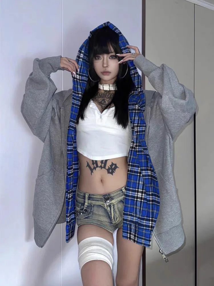 

Осень 2021, женское пальто Y2k, толстовки в клетку, мужская роскошная дизайнерская одежда, толстовка с клетчатой подкладкой, женские толстовки, уличная одежда