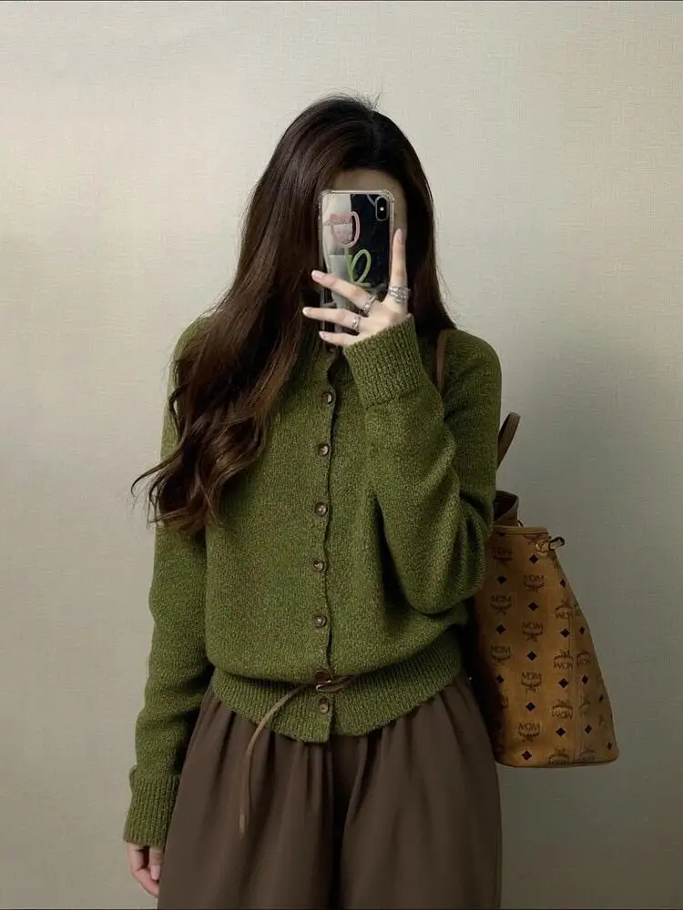 

Korean Sle High Collar Long Sve Open Front Knit Sweater Women's Autumn Winter Thiened Loose Fit Warm Cardigan