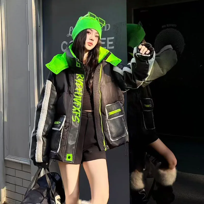 Winter Dikke Warme Donsparka Vrouwen Streetwear Print Donsjack Mode Harajuku Casual Oversize Jas Winter Capuchon Uitloper