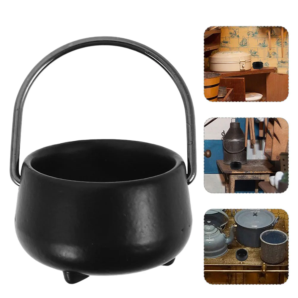 

2Pcs Mini Black Cauldron Halloween Dollhouse Accessories Tiny Pot for Micro Landscape Decorations Witch Cauldron Ornament