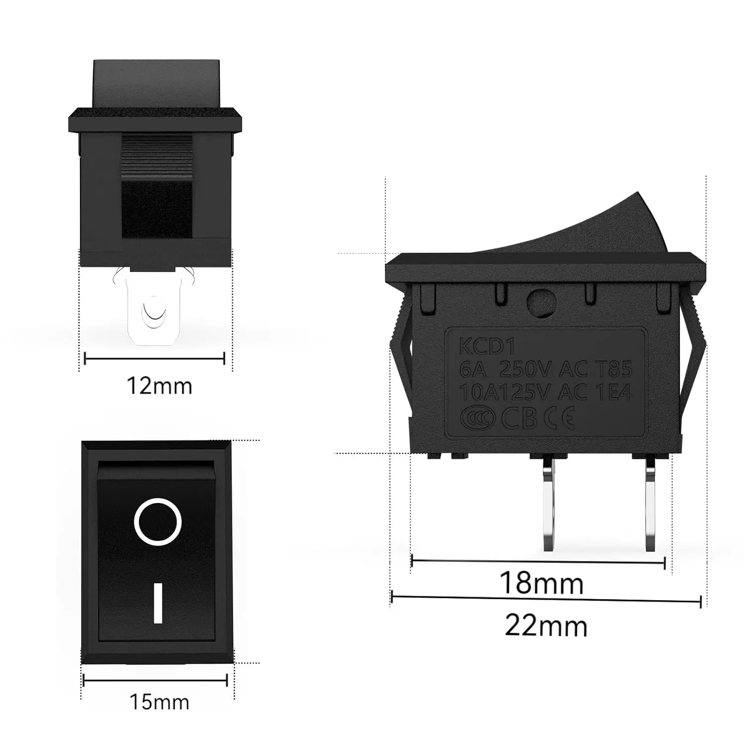 10PCS On/Off Boat Rocker Switch - 2 Pin 2 Position Snap SPST - 6A 250V AC T85-10A 125V AC 1E4 - Toggle Switch KCD1