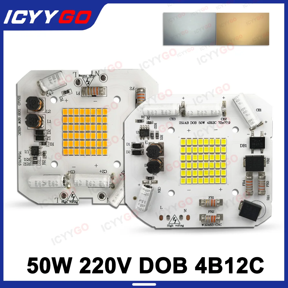High Power 50W LED Chip High Voltage Light Panel Driver-Free DOB AC110-220V 4B12C DOB Spotlight Source Panel Downlight Panel