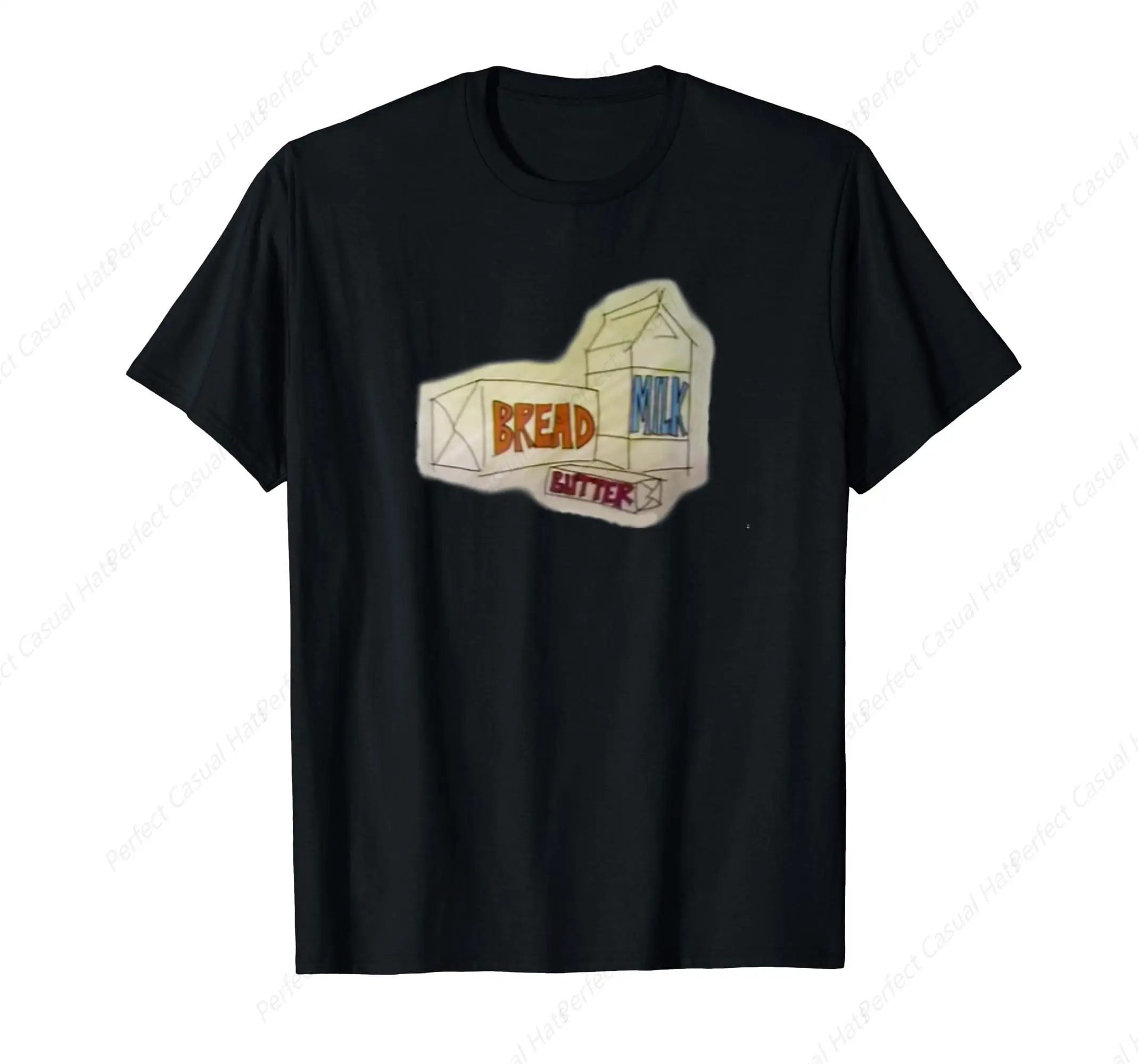 Loaf of Bread, Container of Milk, and a Stick of Butter T-Shirt Cotton Tops  Design Special Street Classic Tee Shirt