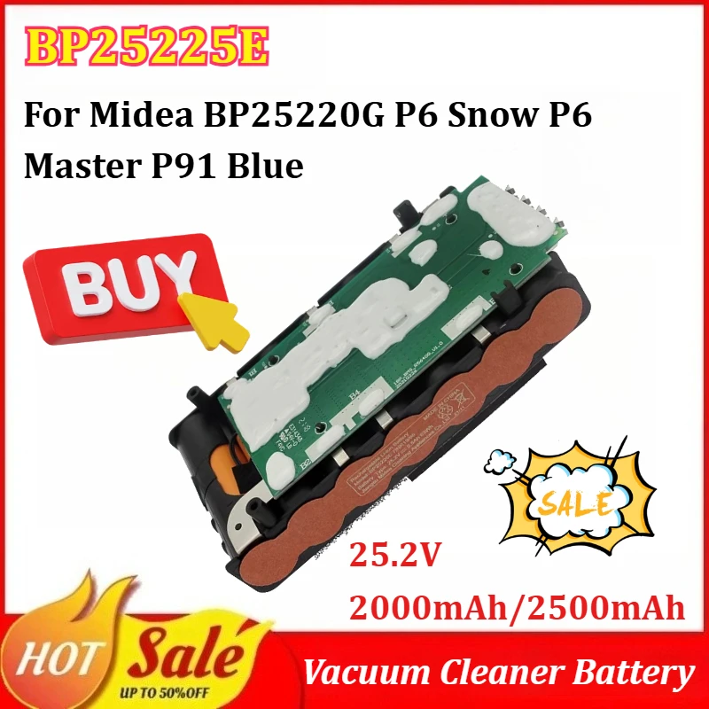 

Новая сменная батарея BP25225E 25.2V 2000mAh/2500mAh для беспроводного пылесоса Midea BP25220G P6 Snow P6 Master P91 Blue