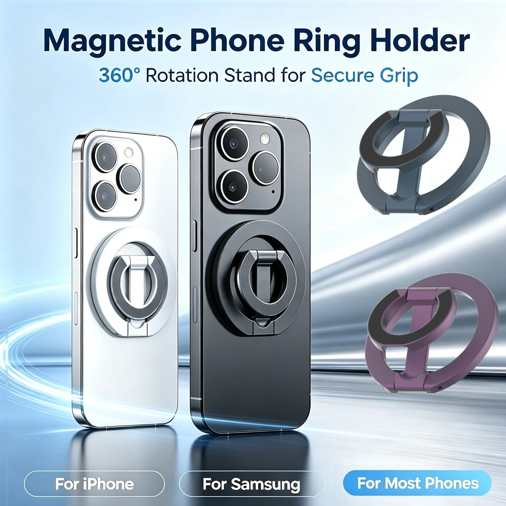

Foldable Magnetic Finger Ring Stand Anti-slip Cushion Portable Anti-drop Hand Grip Compatible with MagSafe Devices