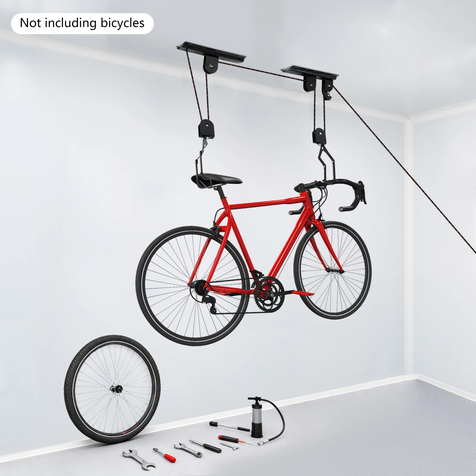 

2Pcs Bike Hoist & Ceiling Mount Pulley System, 100LB Capacity Heavy-Duty Overhead Storage for Bicycles, Ladders & Garage E