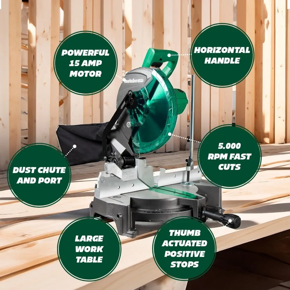 Compound Miter Saw | 10-Inch  Single Bevel  15-Amp Motor  0-52° Miter Angle Range  0-45° Bevel Range  Large Table