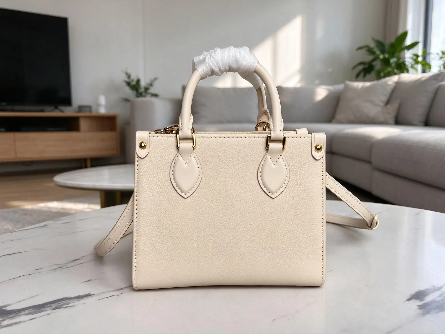 Fashion Cream Square Top Handle Bag for Women, Simple Classic Design, Removable Shoulder Strap, Dating & Shopping Handbag