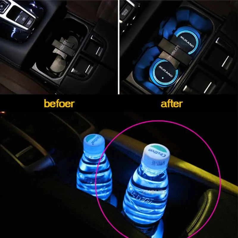 Portabicchieri luminoso per tazza d\'acqua per auto 7 luce colorata per auto con ricarica USB a Led per Nissan Murano 1 2 3 Z50 Z51 Z52