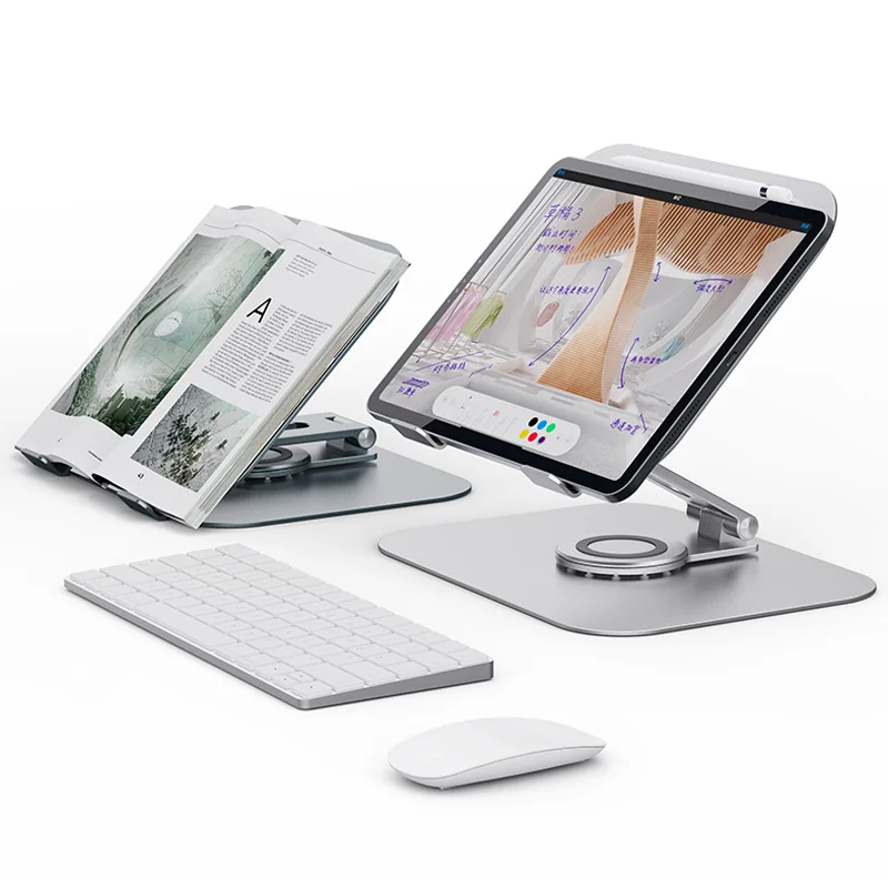 Supporto per Tablet in alluminio girevole regolabile per iPad Pro con supporto da tavolo pieghevole con Base rotante 360 compatibile con tutti i