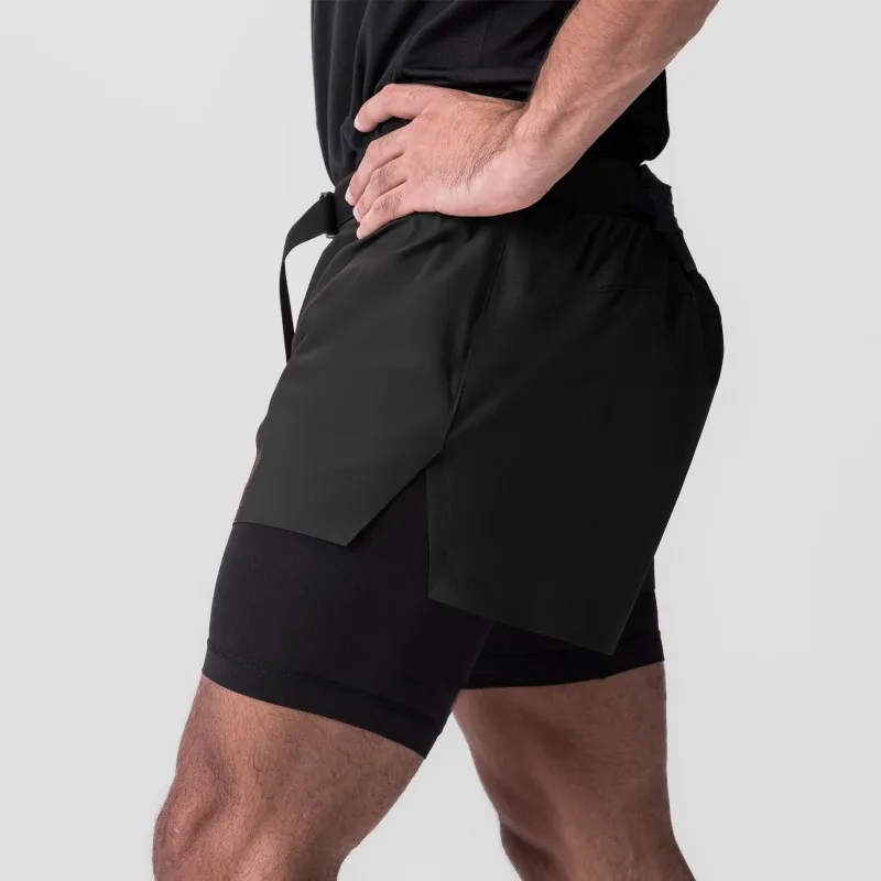 Pantaloncini da uomo estivi all'aperto palestra Fitness Sport a due piani 2 in 1 marsupio da uomo Quick Dry Running Jogger pantaloni corti pantaloni sportivi