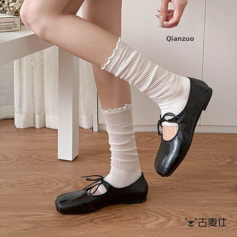 White Ballet Style Half-length Bubble Socks Women's Summer Thin Medium-calf Anti-slip Breathable Comfortable Shaping Leggings