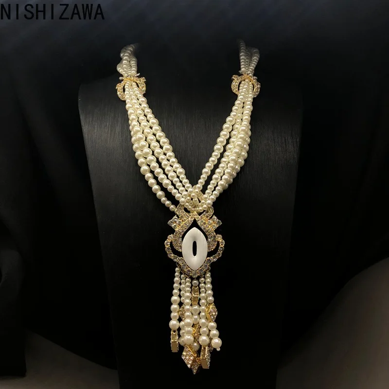 

NISHIZAWA Pearls Necklaces Woman Palace Style Long Tassels Vintage Light Luxury Elegant Jewelry Palace Style Collares Para Mujer