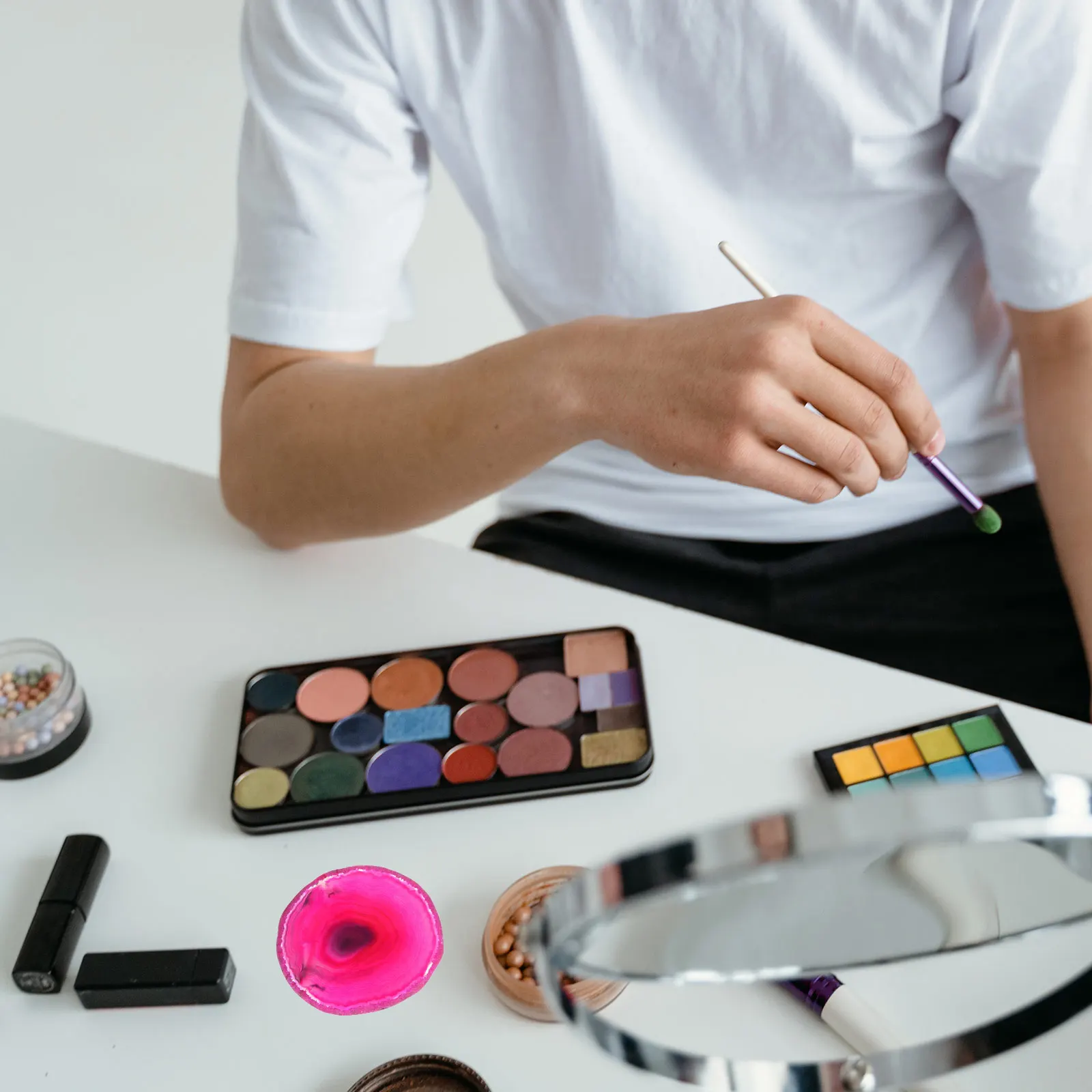 

1pc Nail Art Pallet Color Mixing Plate For Manicure Paint Diy Agate Craft Tool Practical Nail Color Mixer Tray Accessory