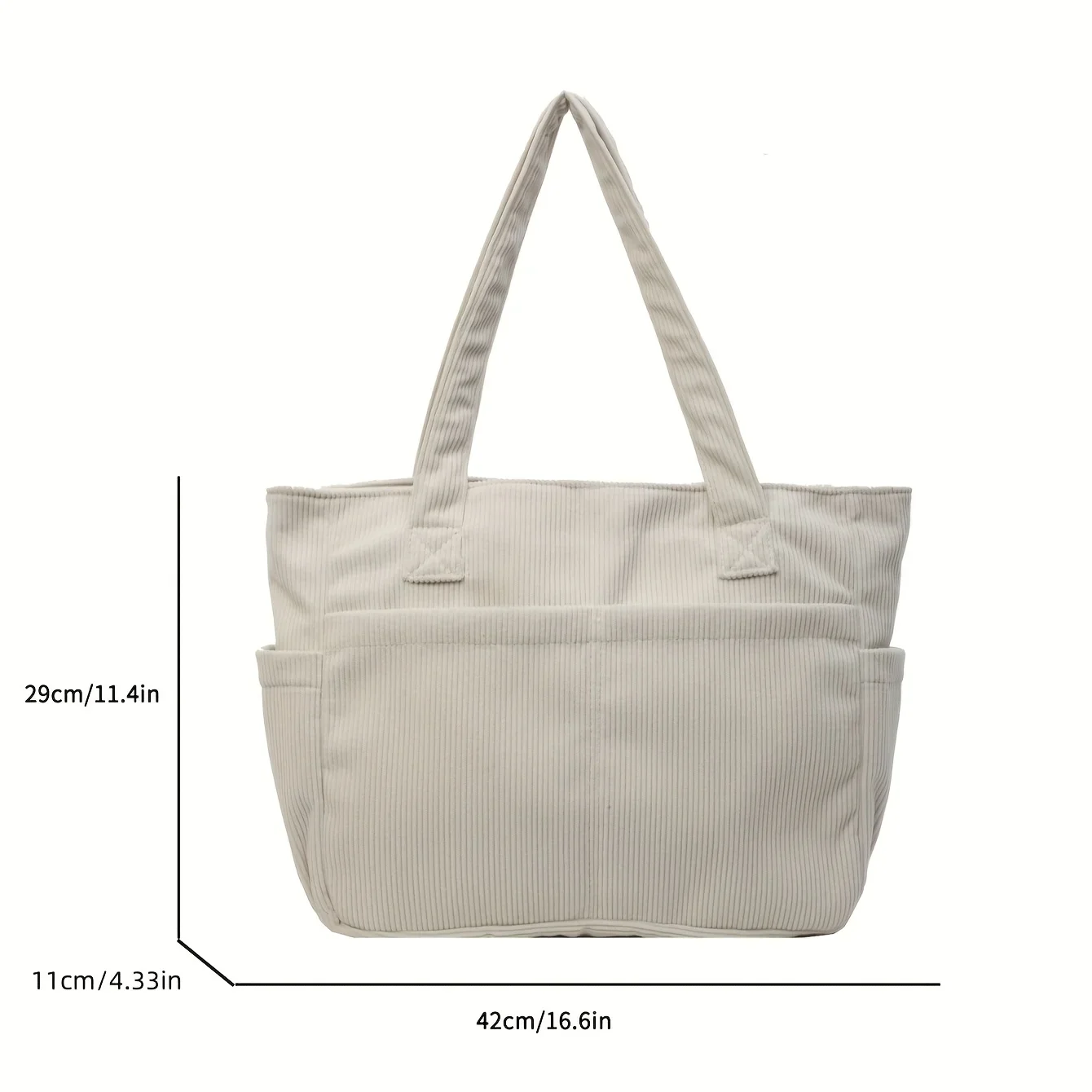 Bolsa tote de veludo feminina de grande capacidade, casual, listrada, bolsa de ombro com alças fixas, bolsa com zíper para deslocamento diário