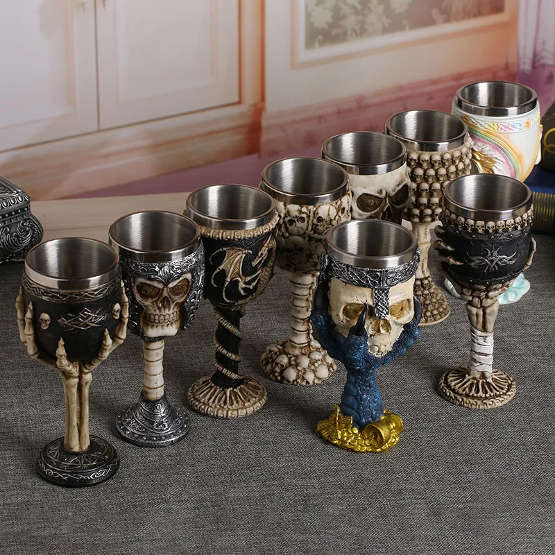 Coolest Gothic Resin Stainless Steel Dragon Skull Goblet Retro Claw Wine Glass Cocktail Glasses Whiskey Cup Party Bar Drinkware