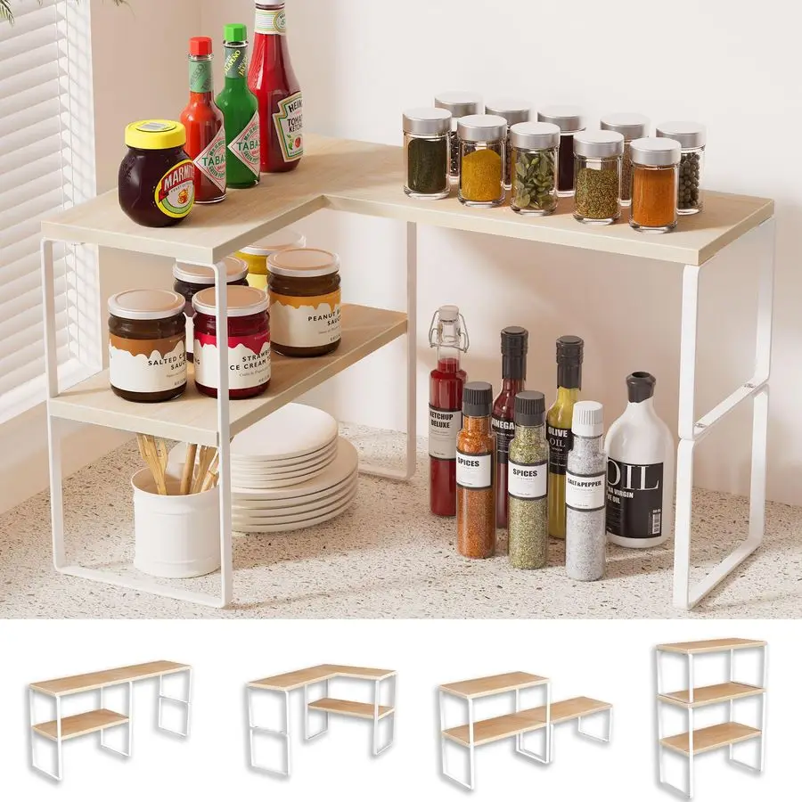 

Countertop Organizer Corner Shelf, 2Tier Adjustable Stackable Corner Shelves for Kitchen, Spice Rack, Coffee Bar, Over Sink, Ba