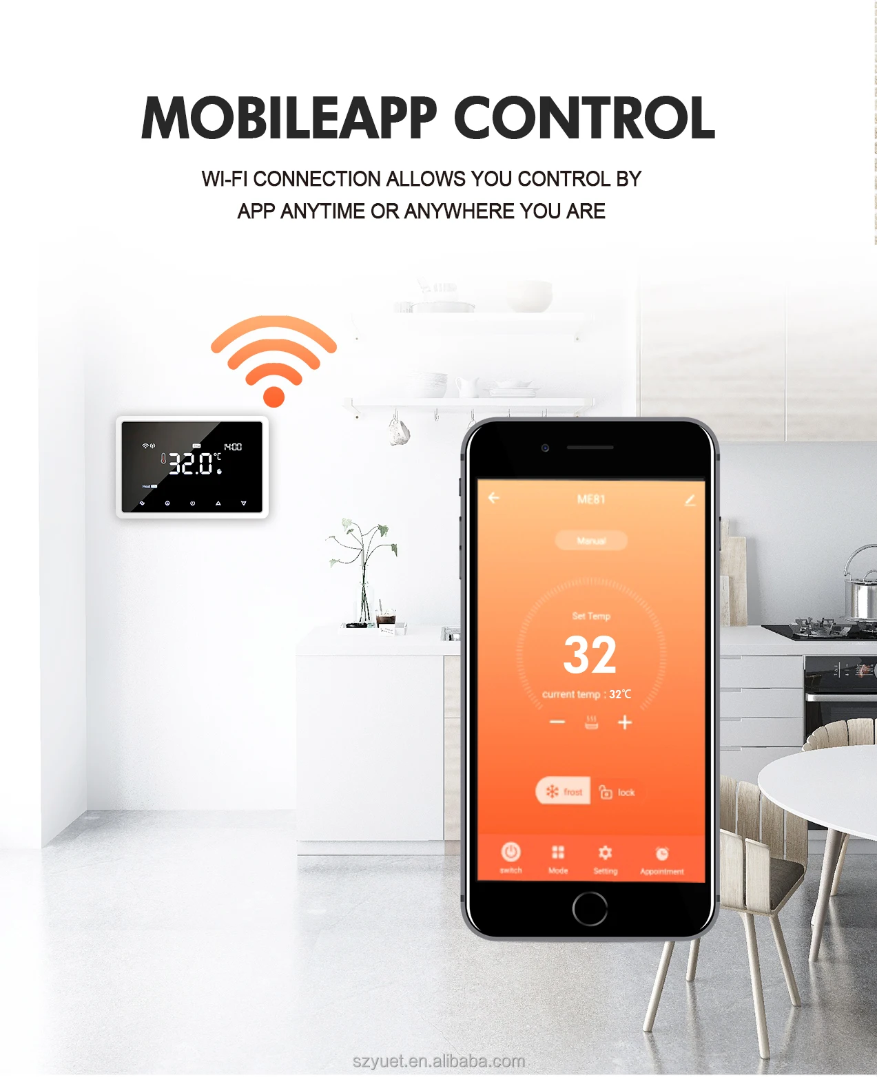ME98 Smart Gas Boiler Heating Thermostat Wireless WIFI Programmable Remote Control Graphic Design Solution