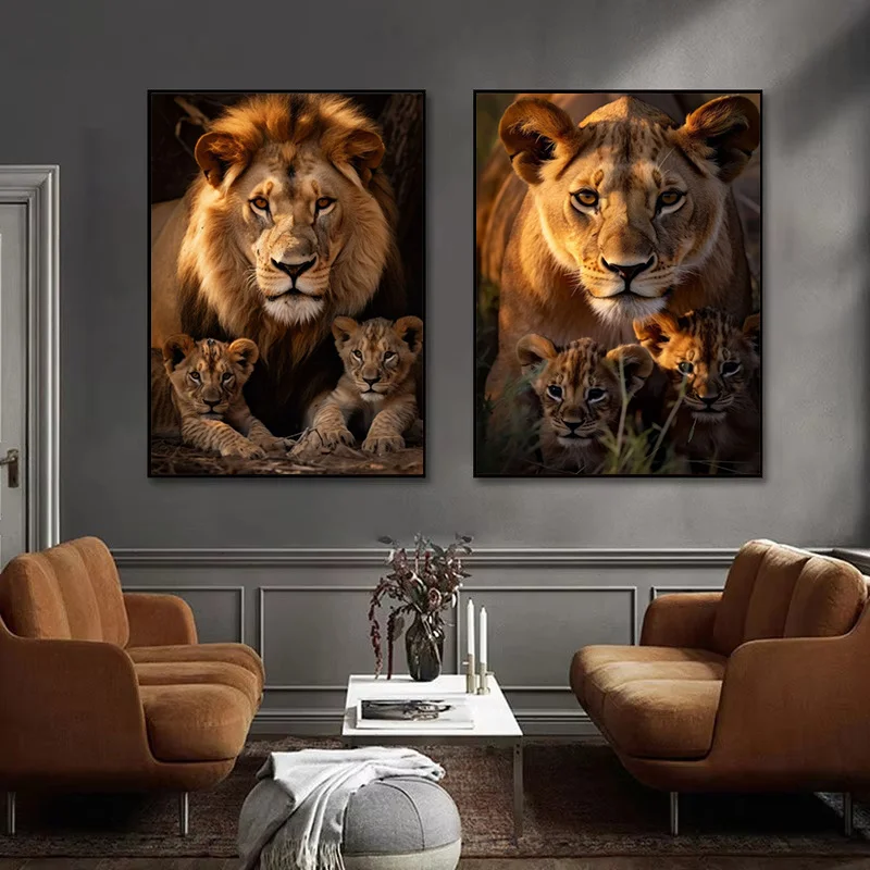 Wild Lion Family Art Posters Canvas Art Painting Lioness with Cubs Posters Lioness and Lion Lovers Wall Att Mural for Hom Decor