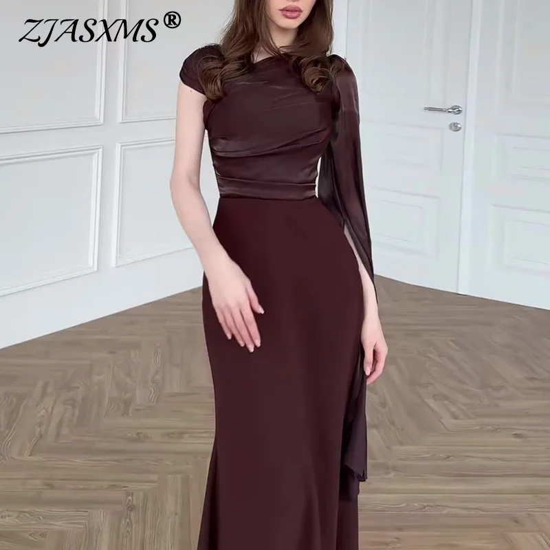 خريف واحد الكتف كم طويل فساتين السهرة الفاخرة تقسم السلس الساتان سليم فستان طويل امرأة الدانتيل متابعة حورية البحر ماكسي فساتين