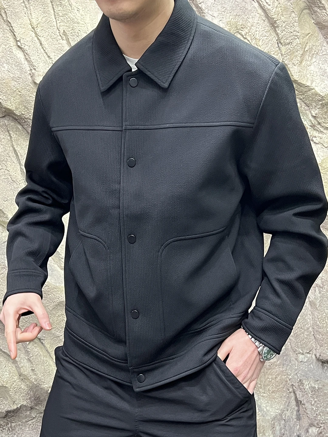   Heren pure kleur ruitpatroon gewatteerd katoen Jaet trendy flip kraag warmte stand fit lange Sve casual jas