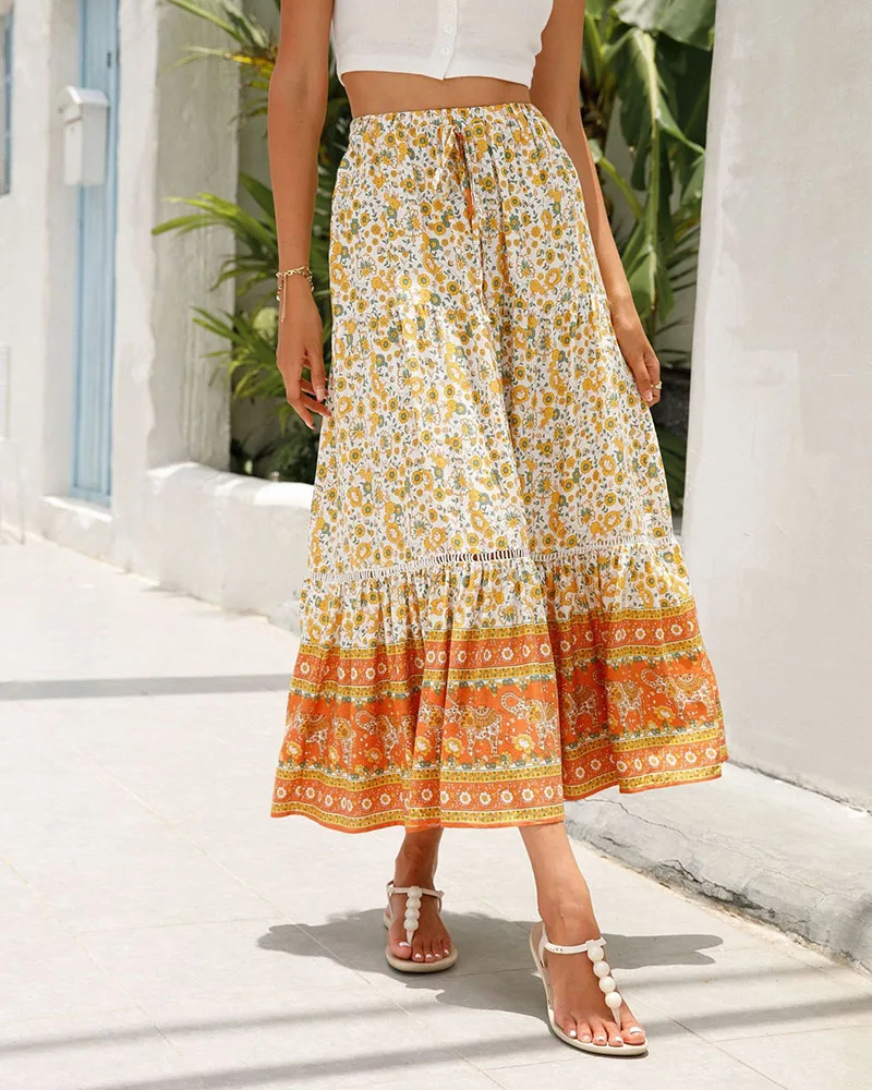 Luxury new holiday beach skirt Skirt Elegant women's skirt in rayon seaside pattern