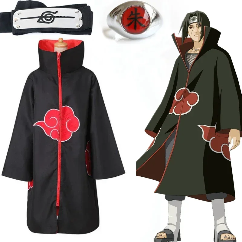 Anime Naruto Akatsuki Cloak Cosplay Costume Uchiha Itachi Ring Headband  Men Gifts  Sasuke Cloak Robe Cape Halloween Carnival