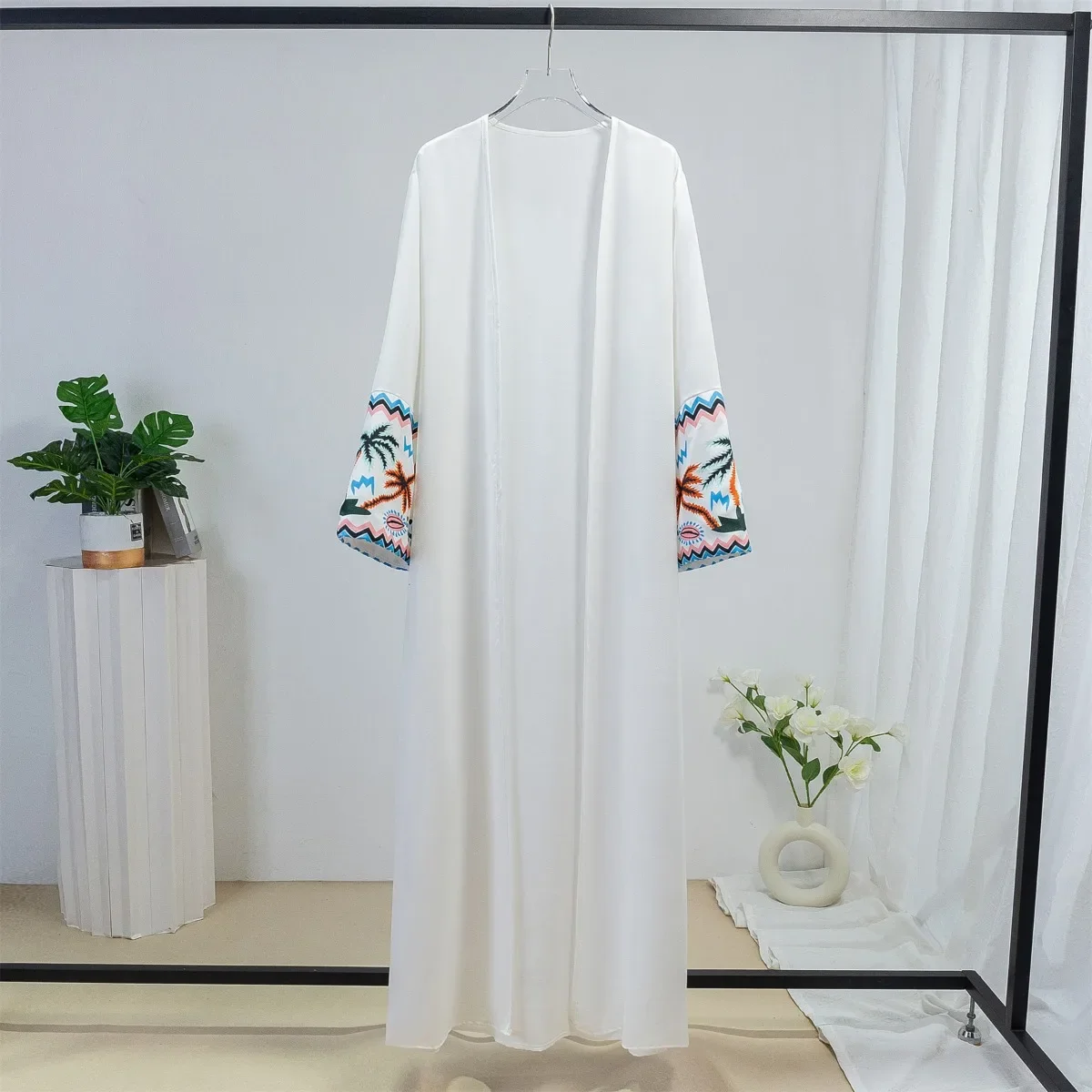 アバヤ-長袖のオープンフロントプリントアバヤ,マキシ丈,ラマダンの祈りのドレス,イスラムの服,イスラム教徒のカフタン,ジルバブ