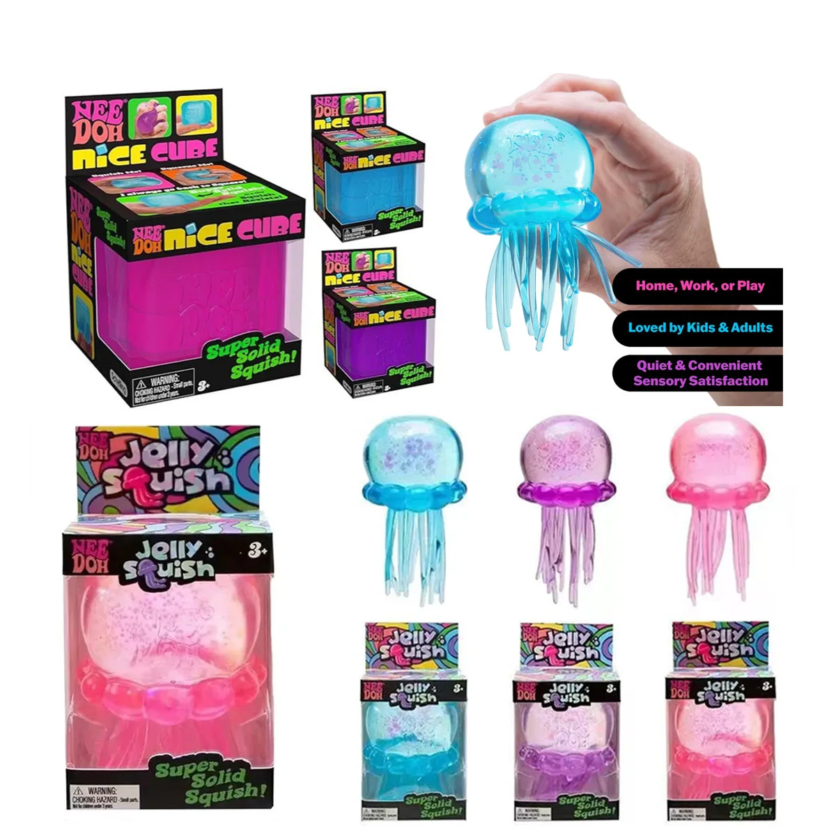 Juguete de moda NeeDoh Jellyfish & Cube Squish, juguete sensorial suave de gelatina para aliviar el estrés, NeeDoh para niños y adultos