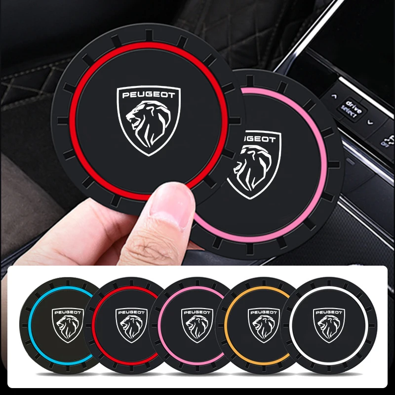 2Pcs Car Silicone Coaster Anti-Slip Water Cup Drink Mat For Peugeot 407 508 2008 5008 307 308 3008 206 207 208 107 106 205 4008 